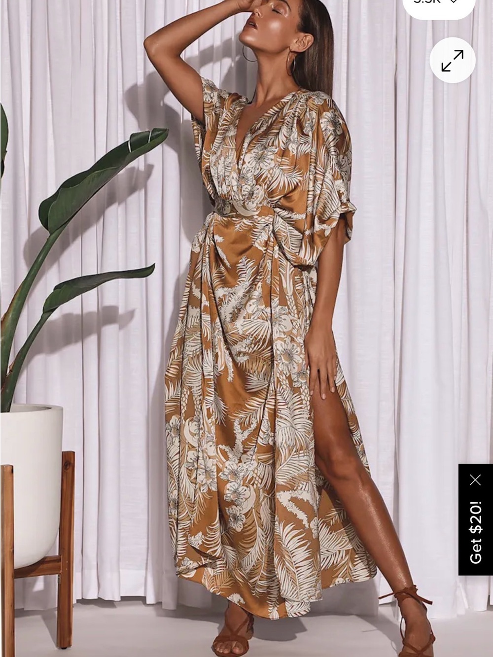 Lulu's Brown & White Tropical kimono style Maxi Dress - Picture 5 of 7
